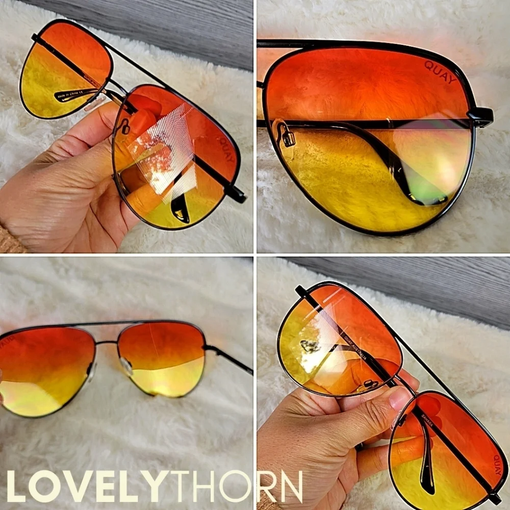 QUAY // ltd ed desi collab oversize black frame orange yellow aviators FLAWED - Picture 14 of 16